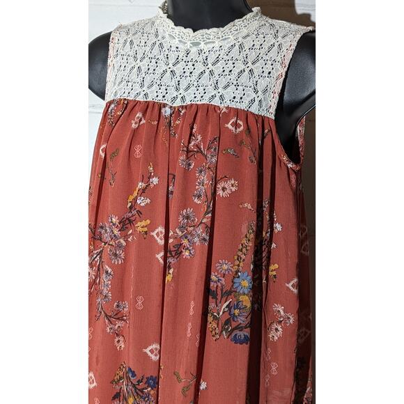 Xhilaration Floral Dress Lace Yoke Trim Sleeveless Sundress Boho Small - Picture 2 of 6